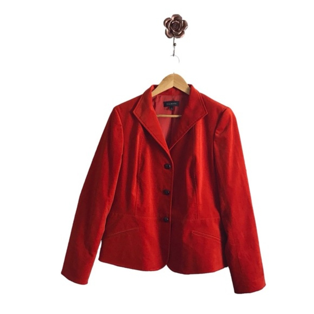 Talbots Size 14 Burnt Orange Velvet Blazer Women  Three Button Closure Cozy Warm